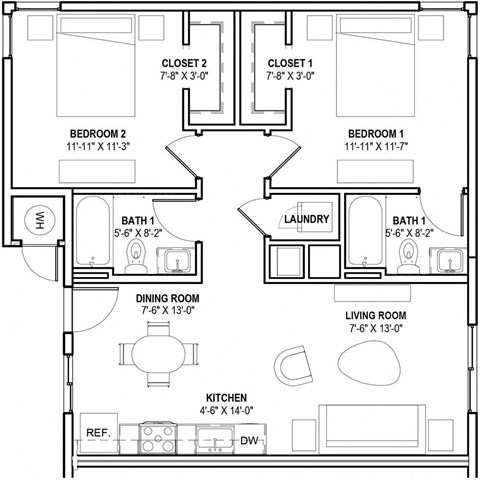 a floor plan of a small house with a bedroom and a living room
